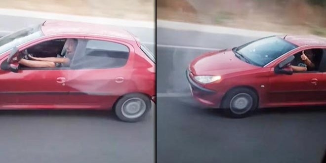 Ayağını pencereden çıkartıp, araç kullandı