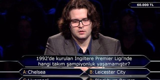 60 bin TL'lik Premier Lig sorusu yarışmacıyı yanılttı