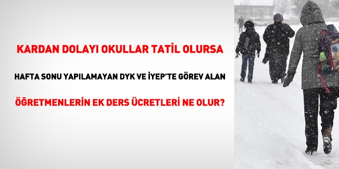 Olumsuz hava koşulları nedeniyle tatil edilen iş günlerini takip eden cumartesi ve pazar günleri ek ders ödenir mi?