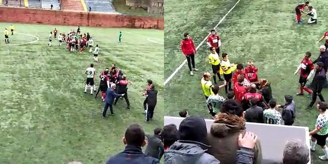Amatör maçta yumruklar havada uçuştu