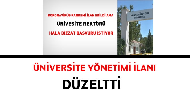 Üniversite yönetimi ilanı düzeltti