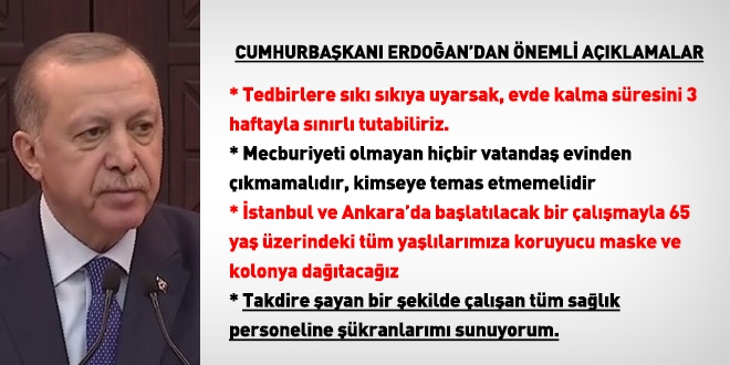Erdoğan: Sizden ricam, mümkün olduğunca evden çıkmayalım