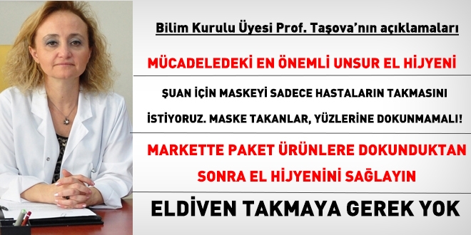 Bilim Kurulu Üyesi Prof. Yeşim Taşova: Eldiven ve maske takmaya gerek yok