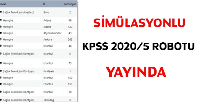 Simülasyonlu KPSS 2020/5 robotu yayında