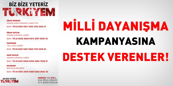 Milli Dayanışma Kampanyası'na destek verenler