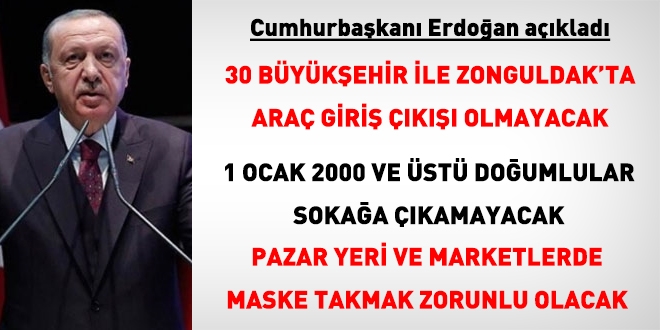 Erdoğan: 30 büyükşehir ile Zonguldak'a araç giriş çıkışı olmayacak