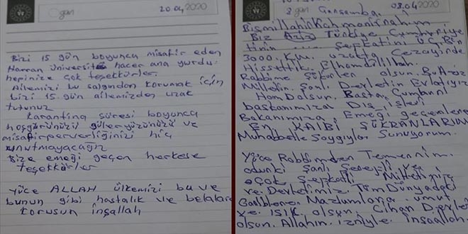 Karantinası tamamlayanlar teşekkür mektupları bıraktı