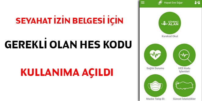 Seyehat izni için gerekli olan HES kodu kullanıma açıldı