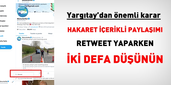 Yargtay'dan nemli karar! Retweet yaparken iyice dnn