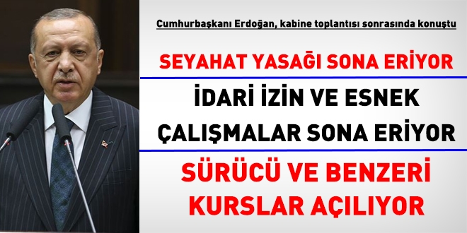 Erdoğan: Seyahat yasağı sınırlaması ve idari izinler 1 Haziran'da kalkıyor