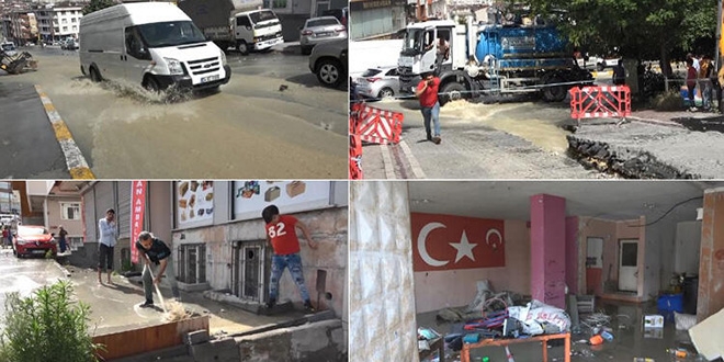 İSKİ borusu patladı... Yollar göle döndü, iş yerlerini su bastı
