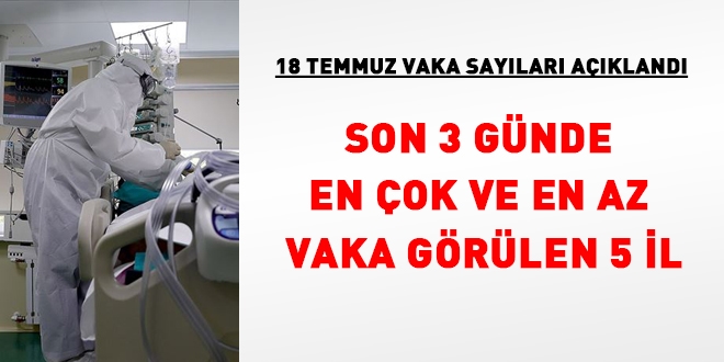 Son üç günde en çok ve en az vaka görülen 5 il