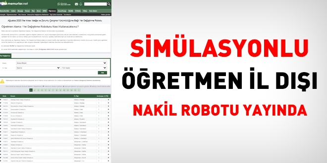 Simülasyonlu, il dışı öğretmen nakil robotu yayında