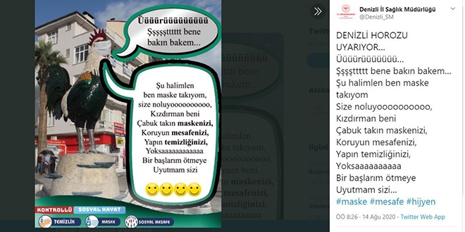 Denizli Horozu uyardı: Çabuk takın maskenizi