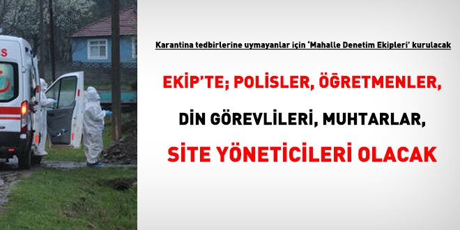İllerde kurulacak Karantina Denetim Ekiplerinde; öğretmenler, polisler, muhtarlar ve site yöneticileri olacak