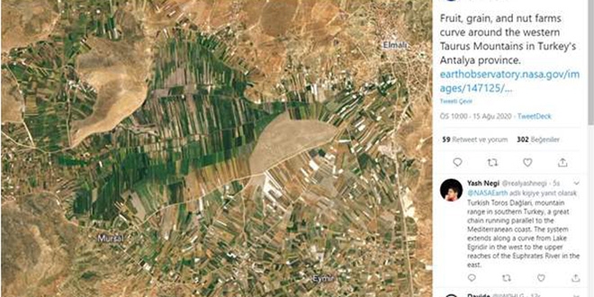 NASA, Antalya dağlarındaki tarım arazilerinin fotoğrafını paylaştı