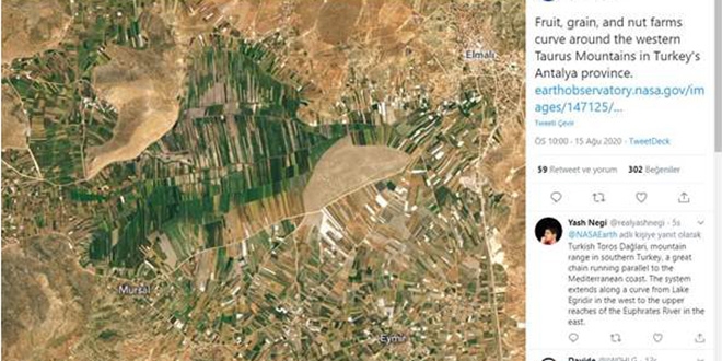 NASA, Antalya dalarndaki tarm arazilerinin fotorafn paylat