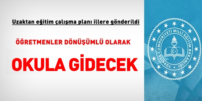 MEB, Uzaktan eğitim çalışma planını illere gönderdi. Öğretmenler dönüşümlü olarak okula gidecek