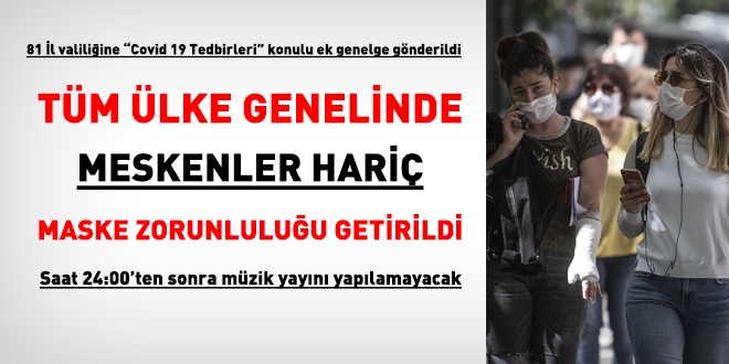 Tm lke genelinde, meskenler (evler) hari, maske zorunluluu getirildi