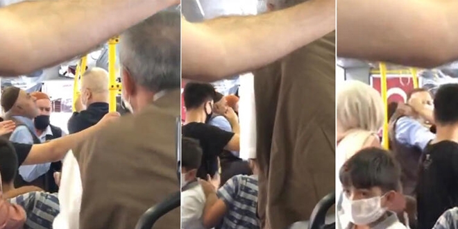 Maskesini yarım takan yaşlı amcaya tokat attı
