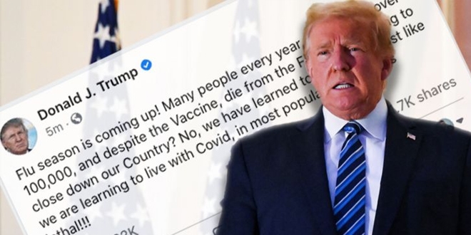 Trump'n 'Covid-19, gripten daha az lmcl' mesajn Facebook sildi