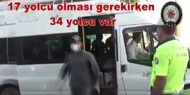 17 kişilik servis aracında 34 işçi taşıyan sürücüye ceza