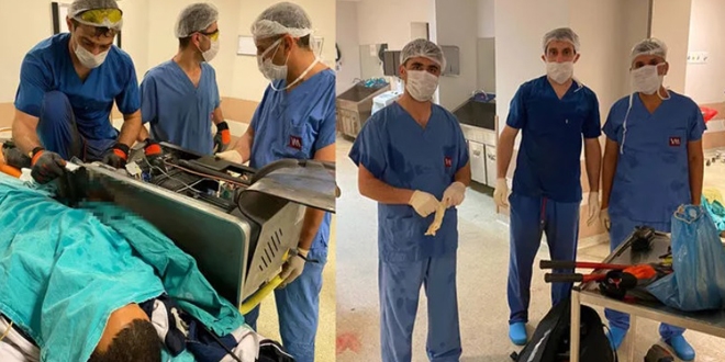Elini kaptırdığı kıyma makinesiyle birlikte hastaneye getirildi