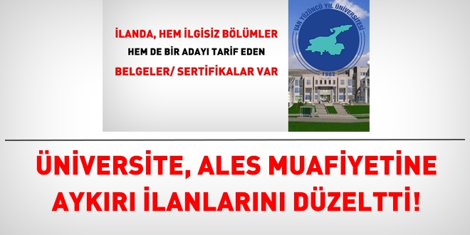 niversite, ALES muafiyetine aykr ilanlarn dzeltti!