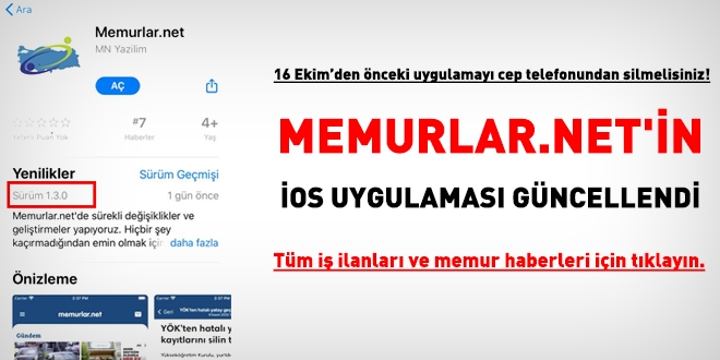 Memurlar.net'in OS uygulamas gncellendi (1.3.0)