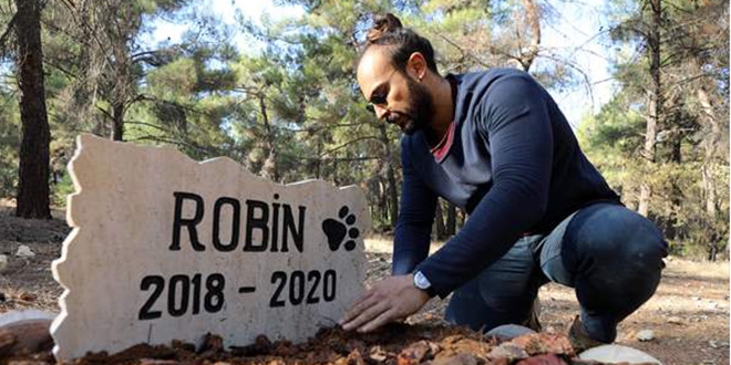 Ölen köpeğini kampüste yaptırdığı mezara gömdü