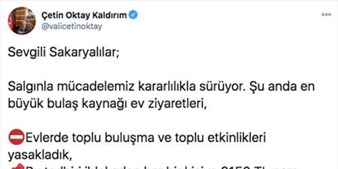 Sakarya'da evlerdeki toplu buluşma ve etkinlikler yasaklandı