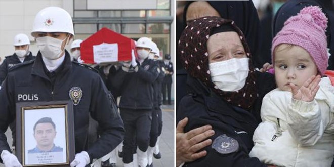 Ankara'da şehit polis için tören; eşi şehidin montunu giydi
