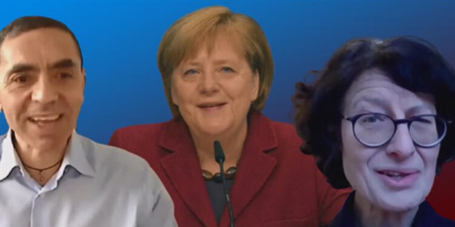 Merkel, Uğur Şahin ve Özlem Türeci ile gurur duyduklarını söyledi