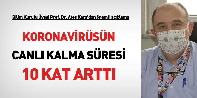 Ateş Kara: Virüsün canlı kalma süresi 10 kat arttı