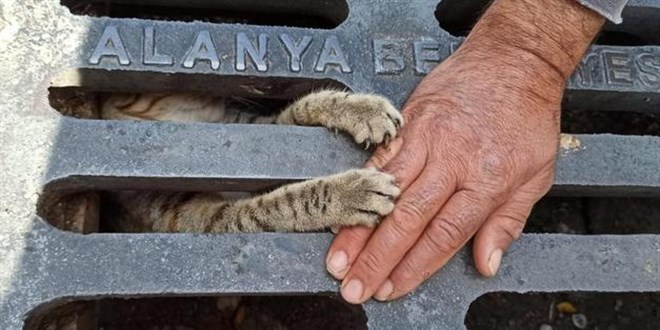 İtfaiyecilerin elini tutarak yardım bekledi