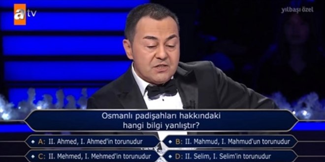 Kim Milyoner Olmak İster'de Serdar Ortaç'ın bilemediği tarih sorusu