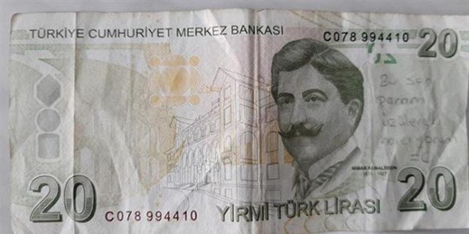 20 TL'ye 'Son param üzülerek harcıyorum' yazan kişiyi arıyor