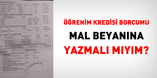 Öğrenim kredi borcumu mal beyanına yazmalı mıyım?