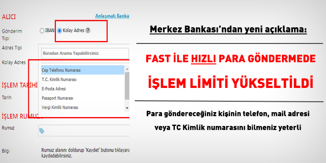 FAST ile hızlı para göndermede işlem limiti 1000 TL'ye yükseltildi