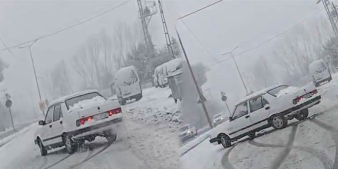 Karda bile 'drift' yapan sürücüler kamerada