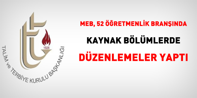 MEB, 52 öğretmenlik branşında kaynak bölümlerde düzenlemeler yaptı