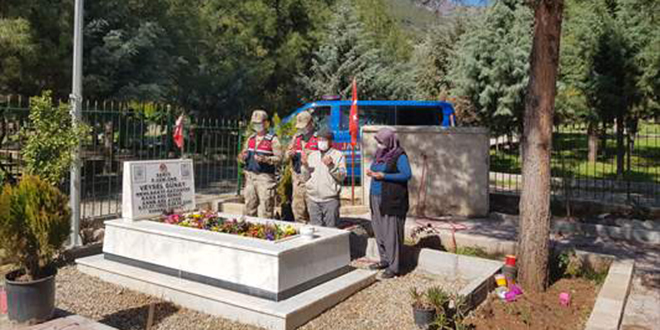 Şehit ailesi, oğullarının kabrine jandarmanın yardımıyla gitti