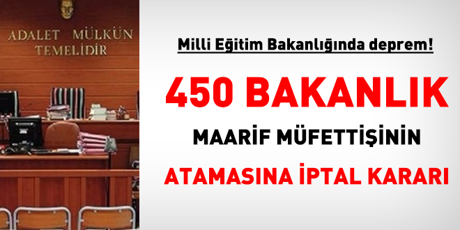 Mahkeme, 450 Bakanlık Maarif müfettişinin atamasını iptal etti