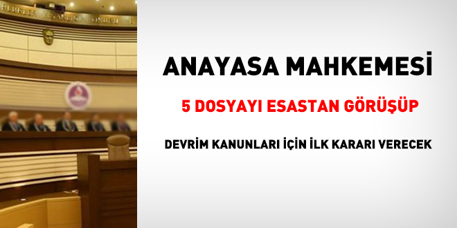 AYM, 5 dosyay esastan grp, devrim kanunlar iin ilk karar verecek