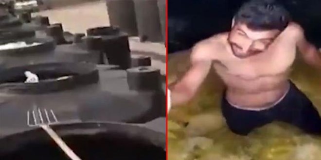 Mide bulandıran görüntü! Turşu tankına çıplak ayakla girip oynadı