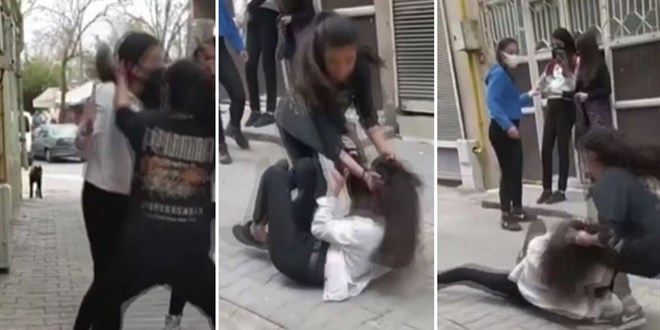 Kızların sokak ortasındaki kavgası kamerada