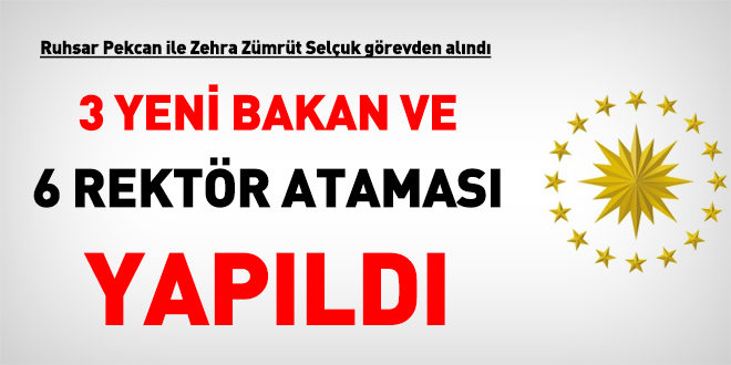 Cumhurbaşkanı Erdoğan 3 yeni Bakan ve 6 rektör atadı
