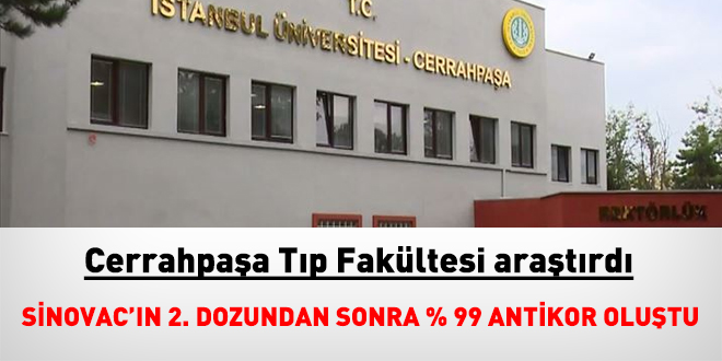 Cerrahpaşa Tıp Fakültesi araştırdı. Sinovac'ın 2. dozundan sonra %99 antikor oluştu