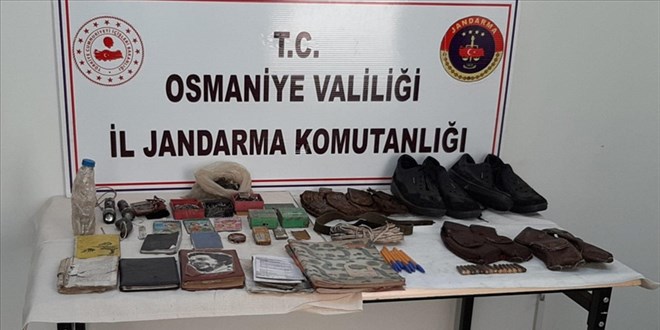 Osmaniye'de PKK'l terristlere ait mhimmat ve yaam malzemeleri ele geirildi