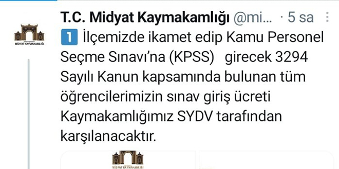 Kaymakamdan KPSS'ye girecek olan öğrencilere maddi destek